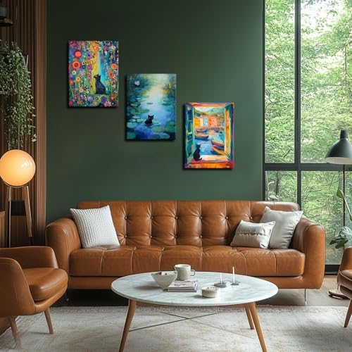 MUWAK Framed Funny Monet Black Cat Canvas Wall Art – Whimsical Matisse Cat - Image 6