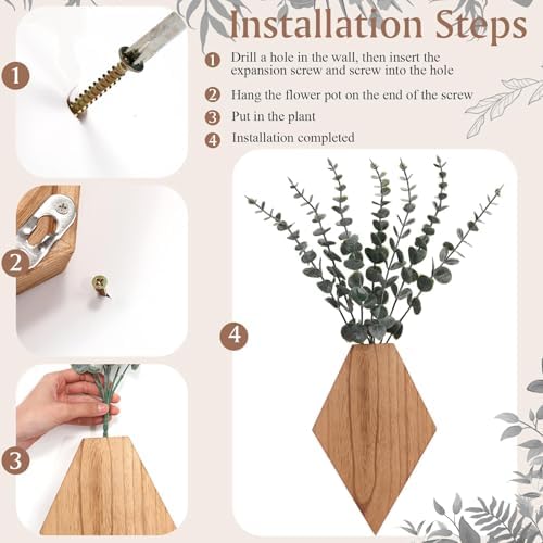 Chunful 2 Pcs Wooden Wall Planter Decor, Wooden Color, 9.8 x 6.6 x 1.2 Inches - Image 3