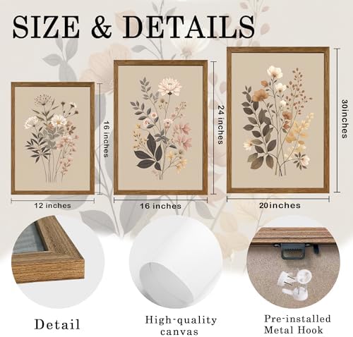 AVECCO 3 Piece Sage Eucalyptus Botanical Framed Canvas Wall Art 20x30 in - Image 6