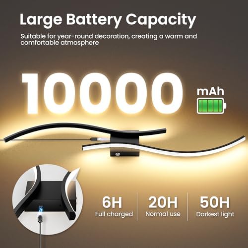 10000mAh Battery Operated Wall Sconces Set of 2, 31.5 Inch - Image 2
