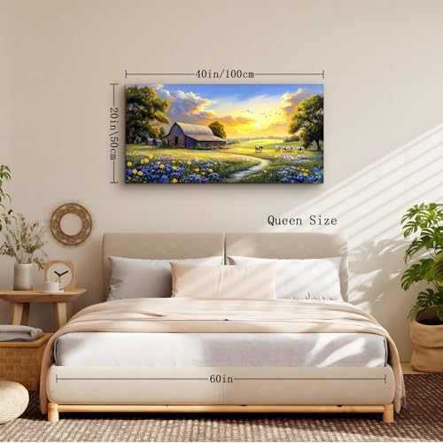 crmotu Rustic Farmhouse Wall Art, Farm Cow Sunset Paintings 20X40 In - Image 5