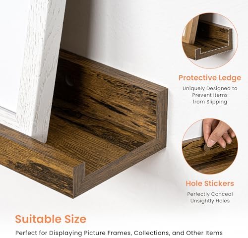 RICHFOCUS Picture Ledge Shelf, 16 inch Floating Shelves Set of 2, Wood Wall - Image 4