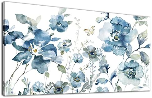 Flower Canvas Wall Art Blue Floral Canvas Painting Pictures by TigeridgeArt