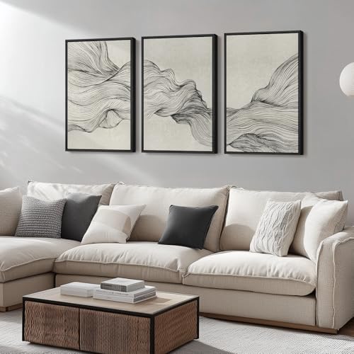 Framed Black and Beige Neutral Abstract Wall Art - Image 2