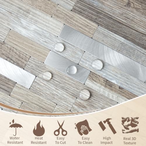 DICOFUN 2 Sheets Distressed Wood Peel and Stick Backsplash, PVC Mixed Metal - Image 3