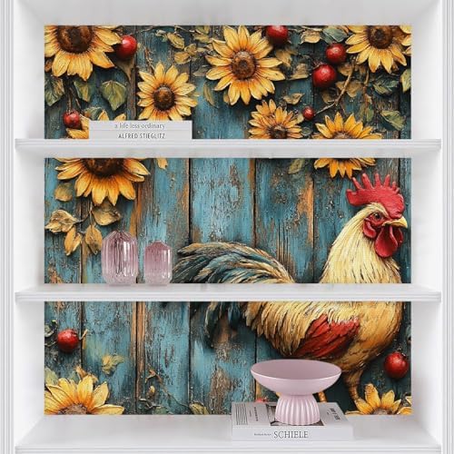 Peel and Stick Mural Sunflowers Rooster Removable Wallpaper 17.3"x118" Self - Image 4