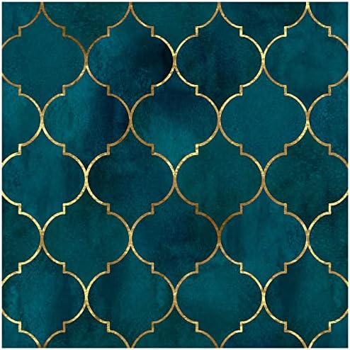 HAOKHOME Geometric Peel and Stick Wallpaper Modern Art Deco Teal Blue Gold by HAOKHOME