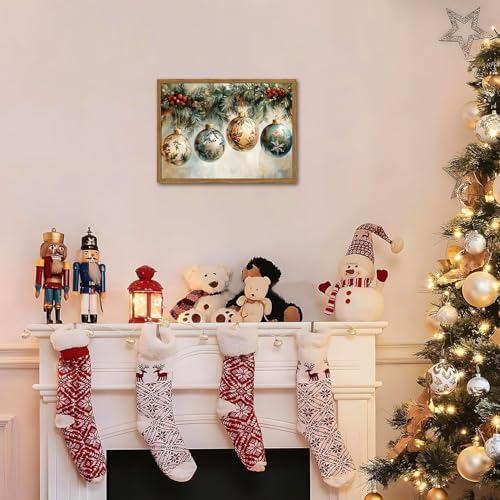 Framed Vintage Christmas Canvas Wall Art, Vintage Christmas Ornament Ball Wall - Image 4