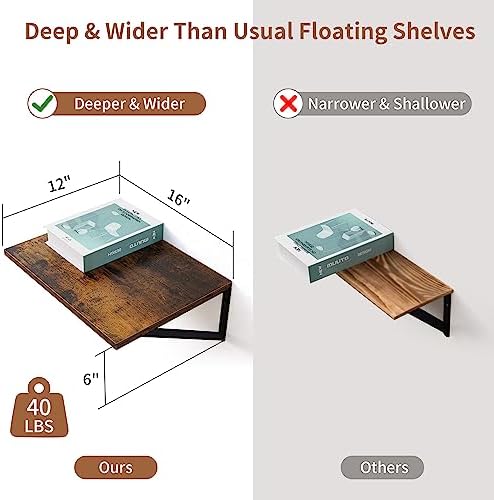 Axeman Deep Floating Shelves for Wall, 16W x 12D Rustic Wood Wall Shelves Set - Image 3