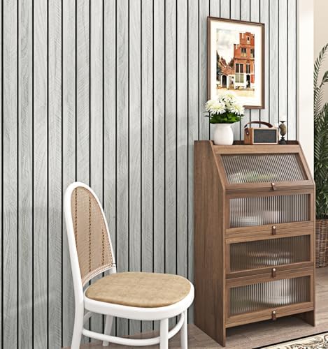 Wallercity Grey Wood Slat Wall Panel 23.6"x196" 3D Textured Fluted Peel and - Image 3