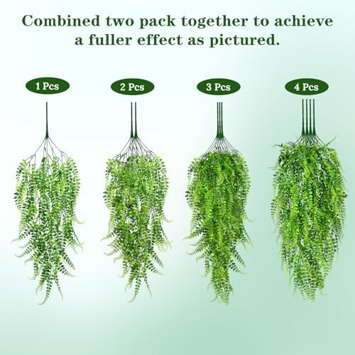 Waipfaru 4Pcs Fake Ferns Fake Hanging Plants Artificial Ferns Vine Greenery - Image 6