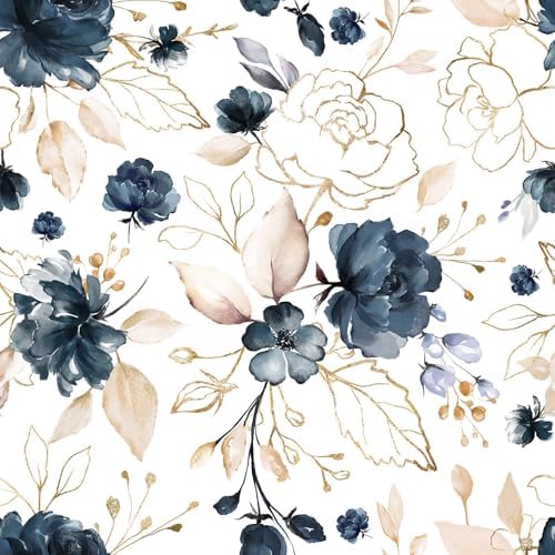 Navy Blue Floral Peel and Stick Wallpaper 17.7"x118" by BKStickWallpaper