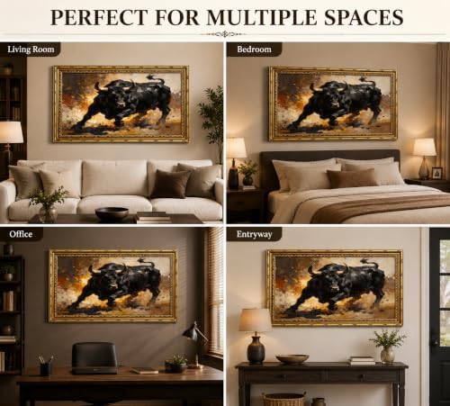Large Framed Dynamic Black Bull Western Highland cow Canvas Wall Art - Image 6