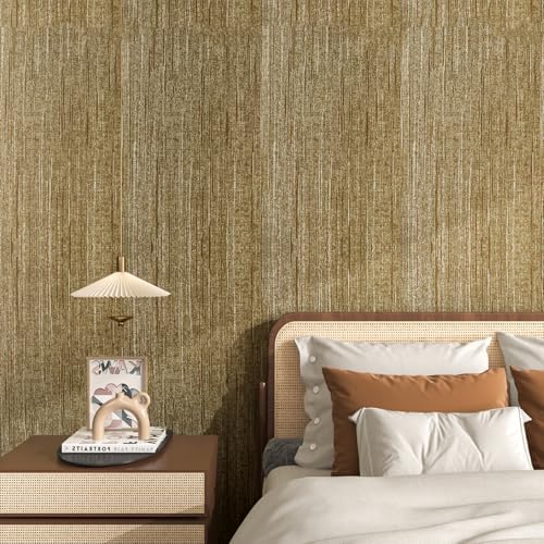 FunStick 24"x200" Gold Textured Wallpaper Peel and Stick Grasscloth Wallpaper - Image 6