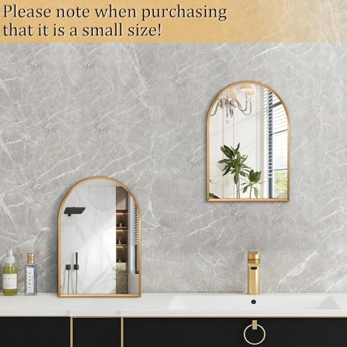 Gold Arched Mirror, Modern Bathroom Wall Mirror Aluminum Alloy Framed Mirror - Image 2