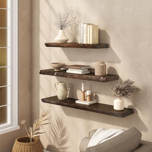 24" Live Edge Floating Shelves, Solid Elm Wood Shelf - Image 5