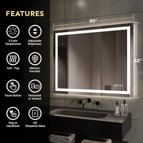 Kosmonia 32x40 Inch LED Bathroom Mirror - Image 2
