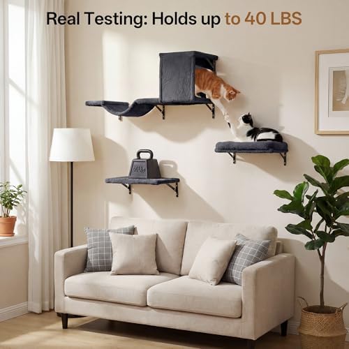 MEWANG Cat Wall Shelves, 5-in-1 Cat Wall Furniture Set - Image 5