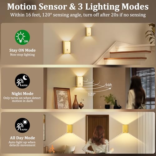 Eneru Motion Sensor Wall Sconce, 1 Pack Rechargeable Wireless Lights Indoor - Image 4
