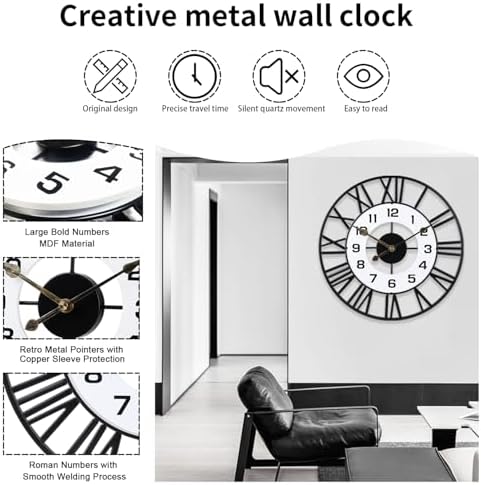 24inch Metal Decorative Wall Clock, Silent Non-Ticking Quality Quartz Battery - Image 2