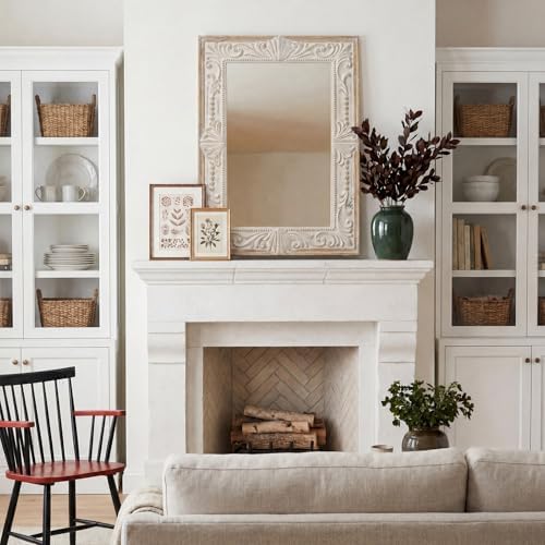 Rustic Wood Wall Mirror, 22x30" Rectangle Carved Bathroom Vanity Mirror - Image 7