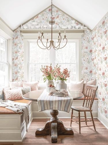 Dimoon Pink Floral Peel and Stick Wallpaper Modern Beige Contact Paper - Image 5