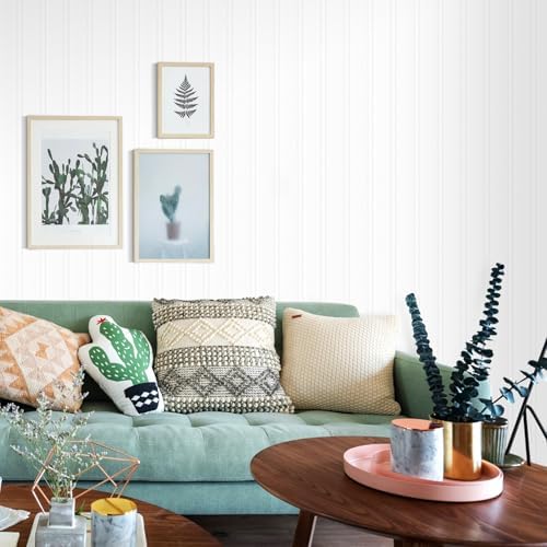 ReWallpaper Peel and Stick Faux Beadboard Wallpaper Off White Wallpaper - Image 6