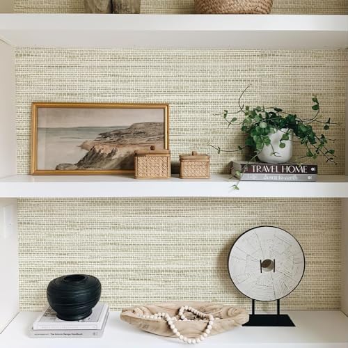 Simon&Siff Cream Textured Grasscloth Peel and Stick Wallpaper 17.7"x118" - Image 4