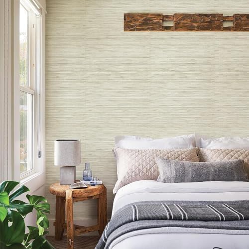 Simon&Siff Cream Textured Grasscloth Peel and Stick Wallpaper 17.7"x118" - Image 2
