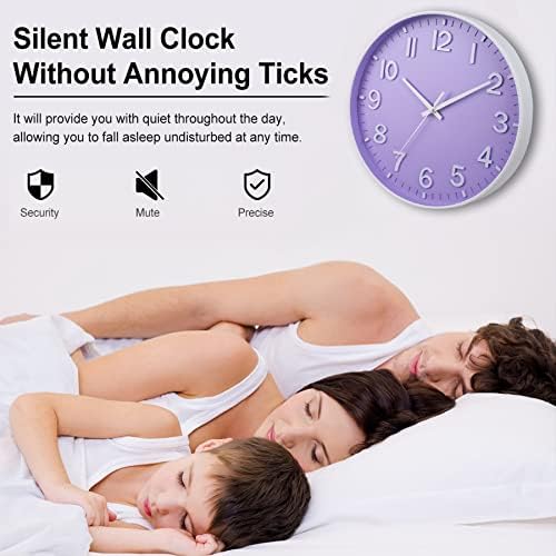 HZDHCLH 12 Inch Silent Wall Clock Battery Operated Non Ticking Purple - Image 5