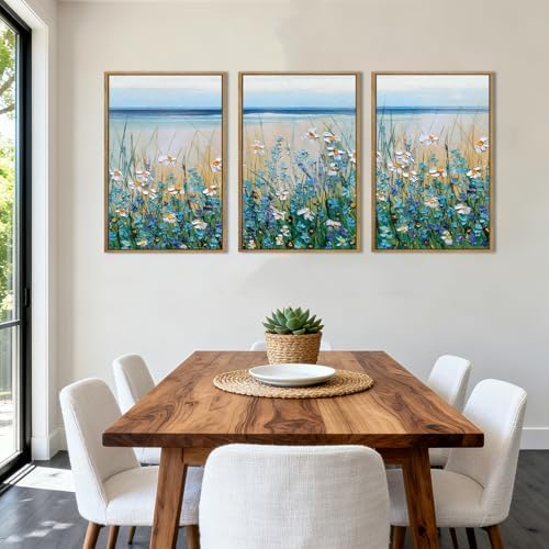 Extra Large Blue Floral Wall Art Framed Artwork - Image 4