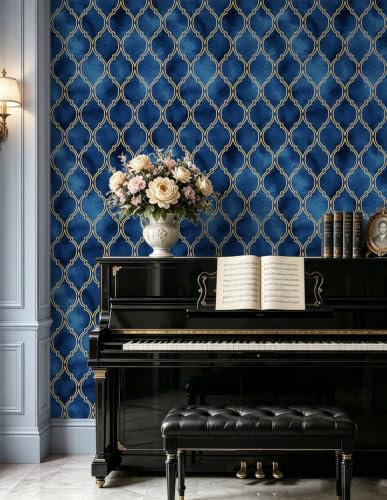 HAOKHOME Geometric Peel and Stick Wallpaper Teal Blue Art Deco Moroccan - Image 2