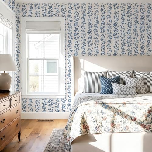 Ismoon Blue Wallpaper Peel and Stick Vintage Wallpaper 17.3in x 16.4ft Blue - Image 6