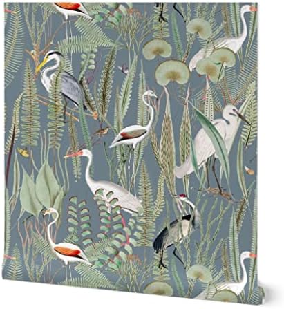 Spoonflower Cranes Herons Slate Peel and Stick Removable Wallpaper by Spoonflower