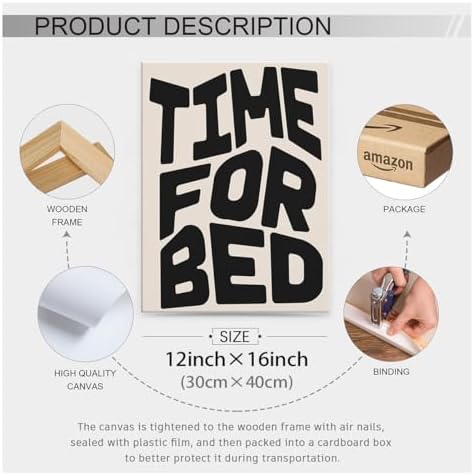 Black And White Time For Bed Poster Funny Quotes Wall Art 12x16 inch Framed - Image 2