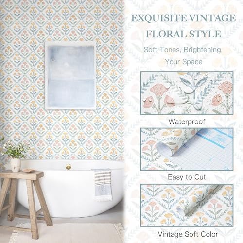 Dimoon 17.3''x393'' Peel and Stick Wallpaper Floral Boho Contact Paper Cute - Image 2