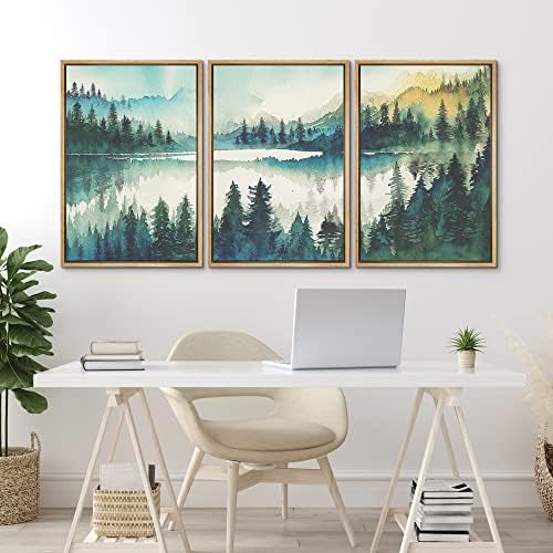 MUDECOR Framed Canvas Print Wall Art Set Watercolor Teal Emerald Green Mountain - Image 4