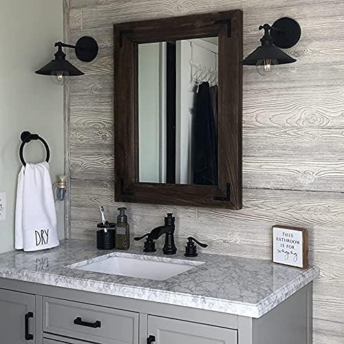YOSHOOT Rustic Wooden Framed Wall Mirror, Natural Wood Bathroom Vanity Mirror - Image 4