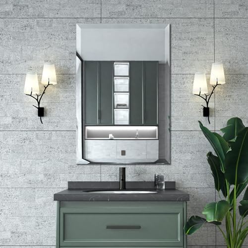 Mirrorons Beveled Mirror 24x36 Frameless Bathroom Wall Mirror Shatterproof by Mirrorons