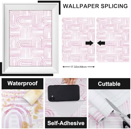 Modern Peel and Stick Wallpaper A Set of 17.3"x200" Boho Pink Contact Paper - Image 2