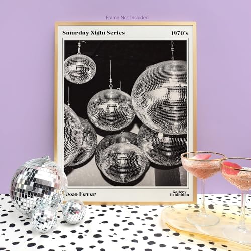 70s Disco Ball Wall Art 8x12in Unframed Vintage Black and White Newspaper - Image 5