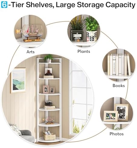 Tribesigns 6 Tier Corner Shelf, 70.9 Inch Tall Corner Bookshelf Small Bookcase - Image 6