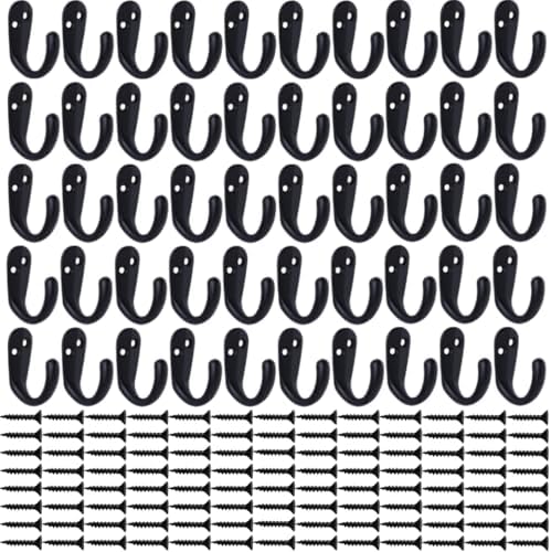 IBosins 50PCS Coat Hooks Wall Mounted Black Single Prong Robe Hook - Image 2