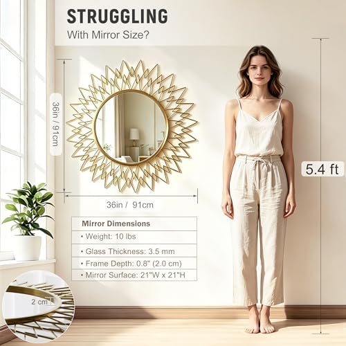 Sunburst Round Wall Mirror Modern Gold Frame Glam Home Decor 36" - Image 5