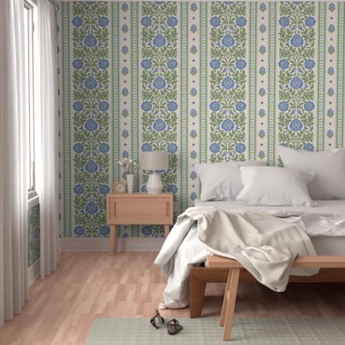 Spoonflower Indian Floral Blue Peel and Stick Wallpaper - Image 5