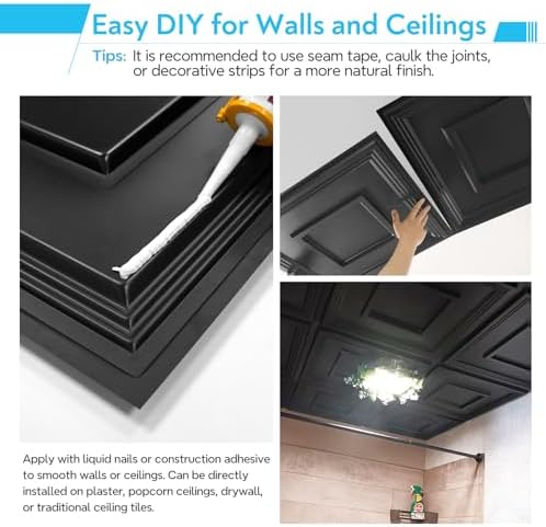 STICKGOO Black PVC Ceiling Tiles, 24 x 24 in, 12 Pack - Image 4