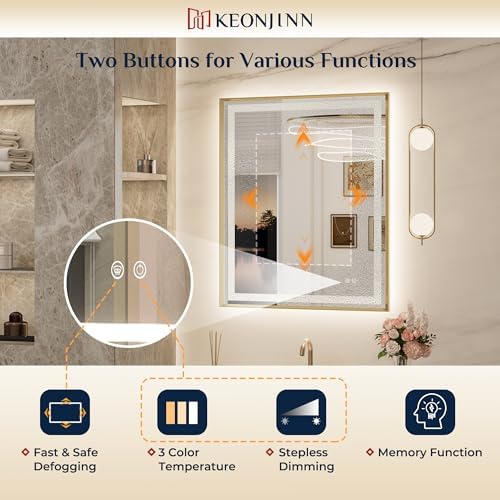 Keonjinn 22x30 Inch Gold LED Bathroom Mirror - Image 4