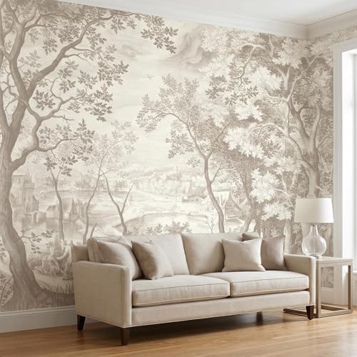 Beige Forest Peel and Stick Wallpaper Landscape Wall Mural - Image 2