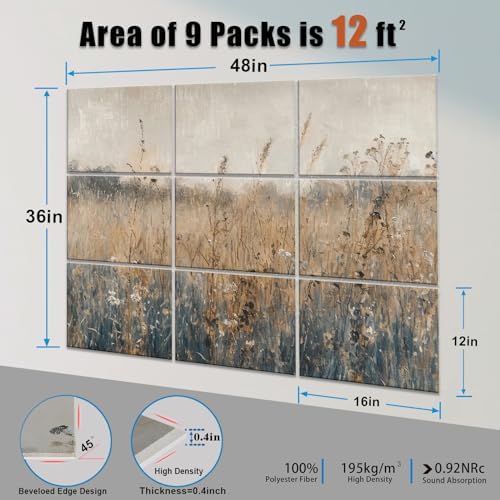 9 Pack Wall Art Acoustic Panels, Decorative Sound Dampening Panels, Acoustic - Image 3