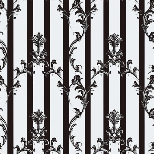 FLFK Peel and Stick Wallpaper Black and White Striped 16" x 64" by FLFK